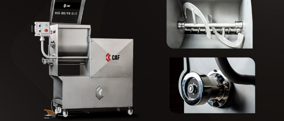 Conheça o Moedor e Misturador CAF HG 80-98, equipamento industrial desenvolvido para otimizar a moagem e mistura de carnes e outros alimentos na indústria alimentícia