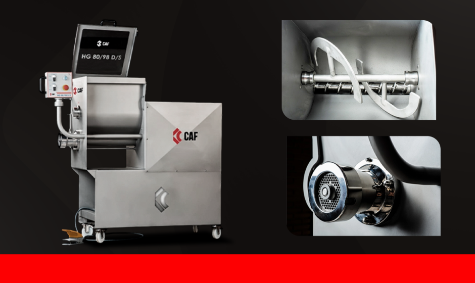 Conheça o Moedor e Misturador CAF HG 80-98, equipamento industrial desenvolvido para otimizar a moagem e mistura de carnes e outros alimentos na indústria alimentícia