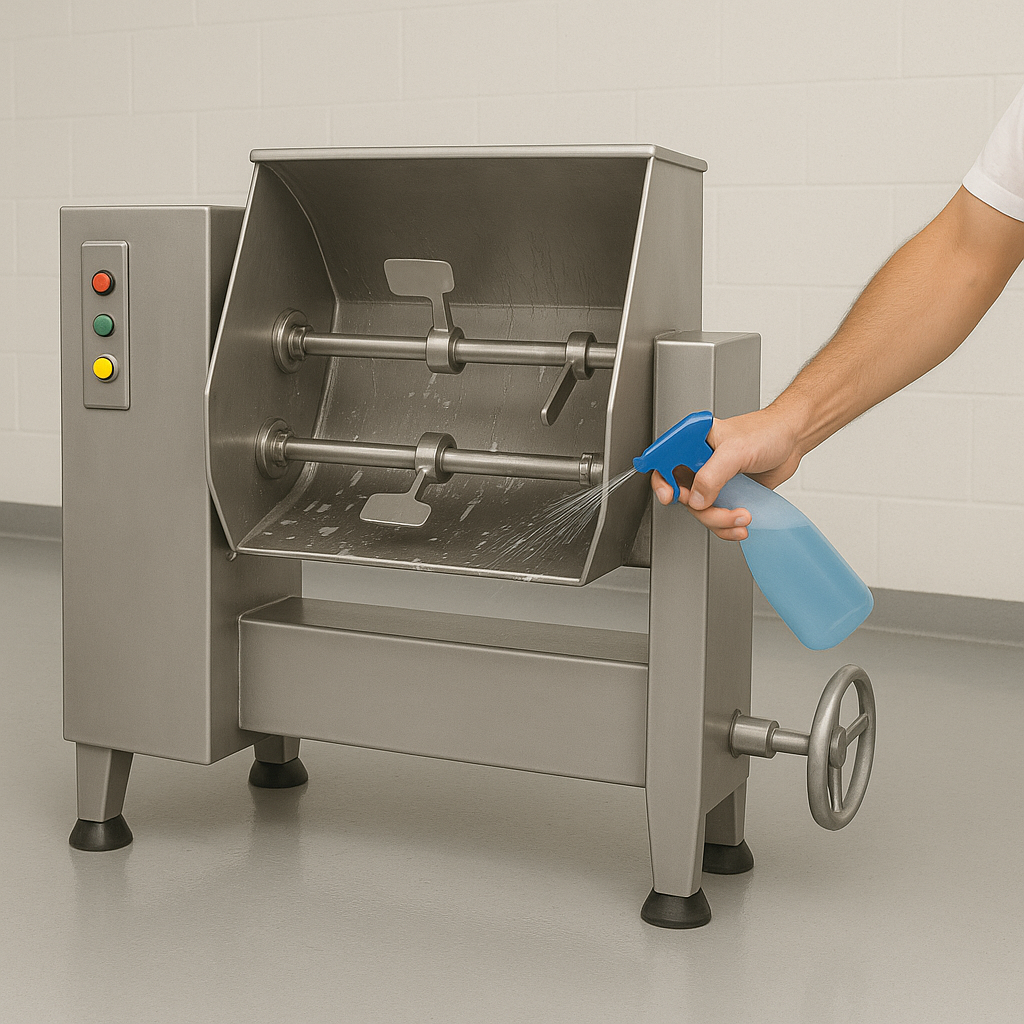 Aplicação de água morna com borrifador para facilitar a limpeza da Misturadeira